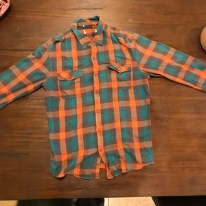 H&M Orange/ Teal Plaid Flannel Shirt sz medium
